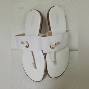 MK Elegant White Sandals with Gold Accents